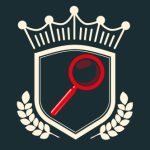 Logo de Lock Academy, escape game à Paris Châtelet, loupe rouge sur écusson