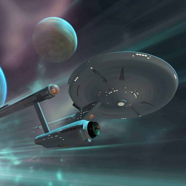 Vaisseau spatial futuriste en vol dans l'espace étoilé du Sauvetage du Galactus