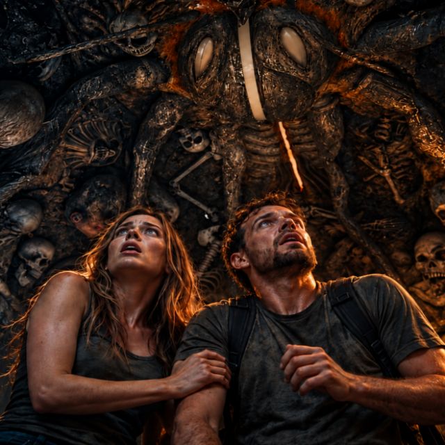 Deux joueurs face à un mur de crânes et créatures grotesques dans Invocation