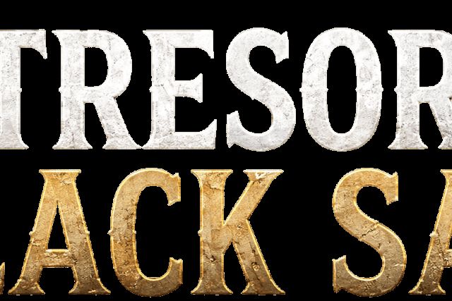 Titre Le trésor de Black Sam en lettres blanches et dorées sur fond clair, salle chez Victory Escape Game à Maurepas