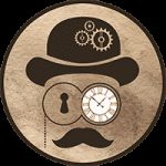Logo de Real Escape Room Marseille, personnage steampunk avec horloge et engrenages