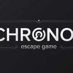 Logo de Chronos, escape game à Toulouse : lettres blanches sur fond noir et mention escape game