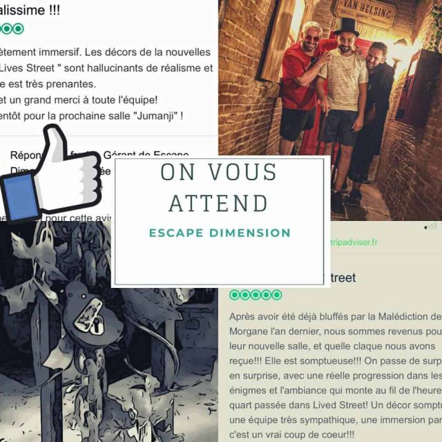 Groupe de quatre joueurs dans un décor urbain en brique chez Escape Dimension à Saleilles