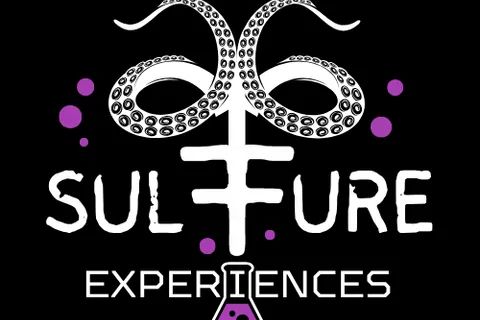 Logo de SULFURE, escape game à Maxéville, avec crâne stylisé et symboles alchimiques