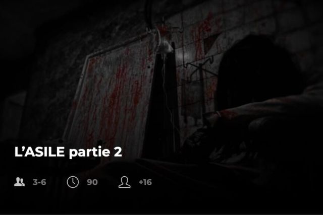 Couloir sombre au mur taché de rouge, mention L'Asile partie 2, dès 16 ans, Freeing à Saint-Maximin