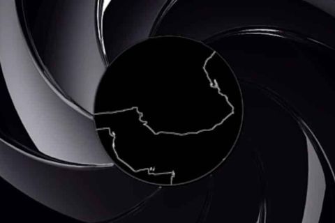 Silhouette de carte géographique dans viseur de lunette de visée, ambiance espionnage