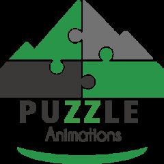 Logo de Puzzle Animations, escape game à Grenoble, montrant quatre pièces de puzzle colorées