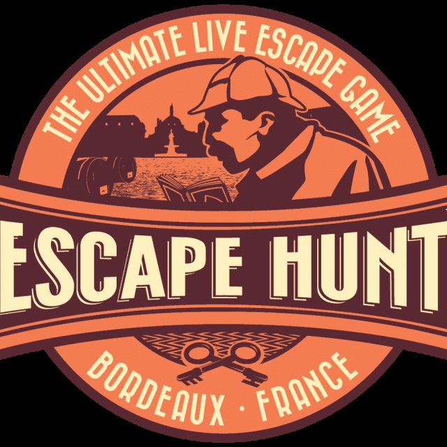 Logo de Escape Hunt, escape game à Bordeaux avec détective en chapeau et trésor