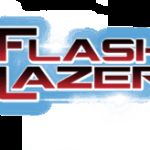 Logo Flash Lazer, escape game à Villeneuve-sur-Lot : lettres rouges et noires à halo bleu sur fond blanc
