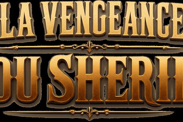 Titre La vengeance du shérif en grandes lettres dorées, salle Wanted chez Victory Escape Game à Maurepas