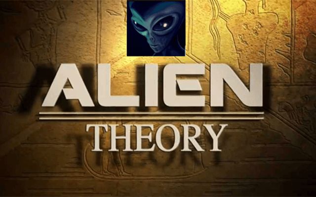 Titre Alien Theory sur fond de hiéroglyphes avec tête d'extraterrestre, salle chez Time Out La Valentine à Marseille