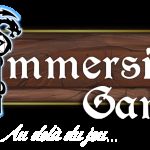Logo d'Immersiv' Game, escape game à Edern, avec dé polyédrique et créature fantastique