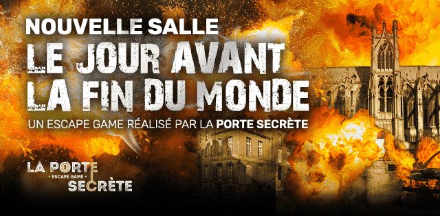 Cathédrale en flammes et explosions, décor apocalyptique pour Le jour avant la fin du monde chez La porte secrete à Augny