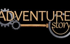 Logo d'Adventure Story, escape game à Béthune, avec engrenages et clé stylisés