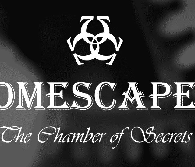 Logo de Omescape, escape game à Lyon, avec symbole biologique et titre The Chamber of Secrets
