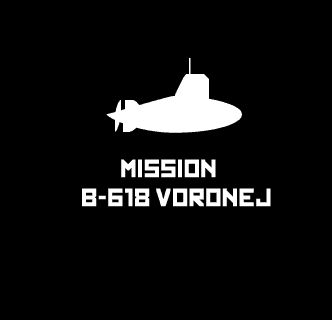 Logo de A Maze In Game, sous-marin blanc sur fond noir, Mission B-618 Voronej à Lyon