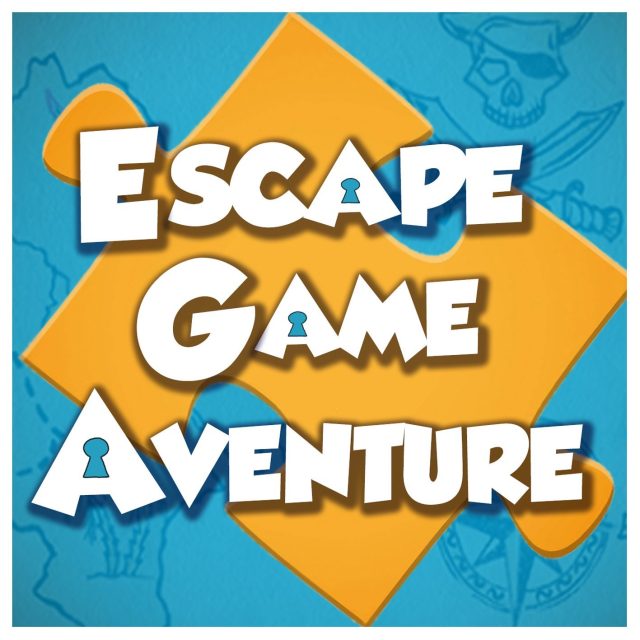 Logo d'Escape Game Aventure, escape game à Puteaux, avec motif de puzzle doré et trésor archéologique