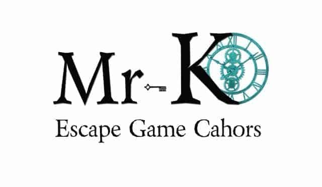 Logo de Mr K, escape game à Cahors, avec montre et crane stylisés