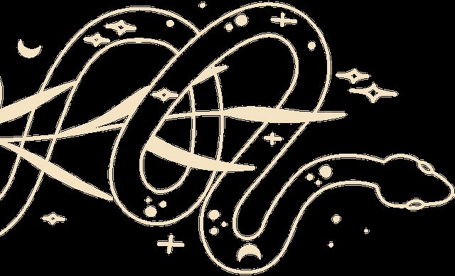 Dessin doré d'un serpent enroulé parmi des étoiles, emblème du Serpent d'Or