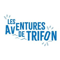 Logo de Les Aventures de Trifon, escape game à La Rochelle : lettres bleues et petites vagues