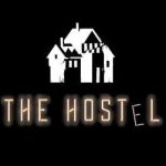 Logo de The Hostel, escape game à Talence, silhouette de manoir gothique blanc sur fond noir