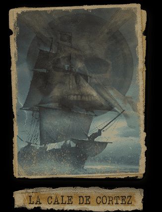 Voilier ancien en pleine tempête sur une affiche vieillie, titre La cale de Cortez, Get Out à Cherbourg-en-Cotentin