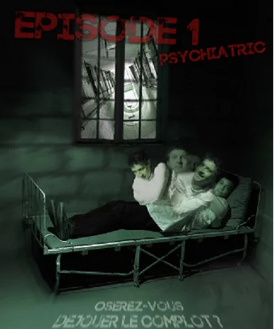 Affiche Épisode 1 Psychiatric : silhouette allongée sur un lit de fer sous une fenêtre grillagée, BRAIN Martinique au Lamentin