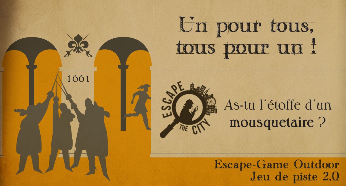 Silhouettes en arcade dorée, année 1661, énigme de mousquetaire chez Escape The City à Nantes